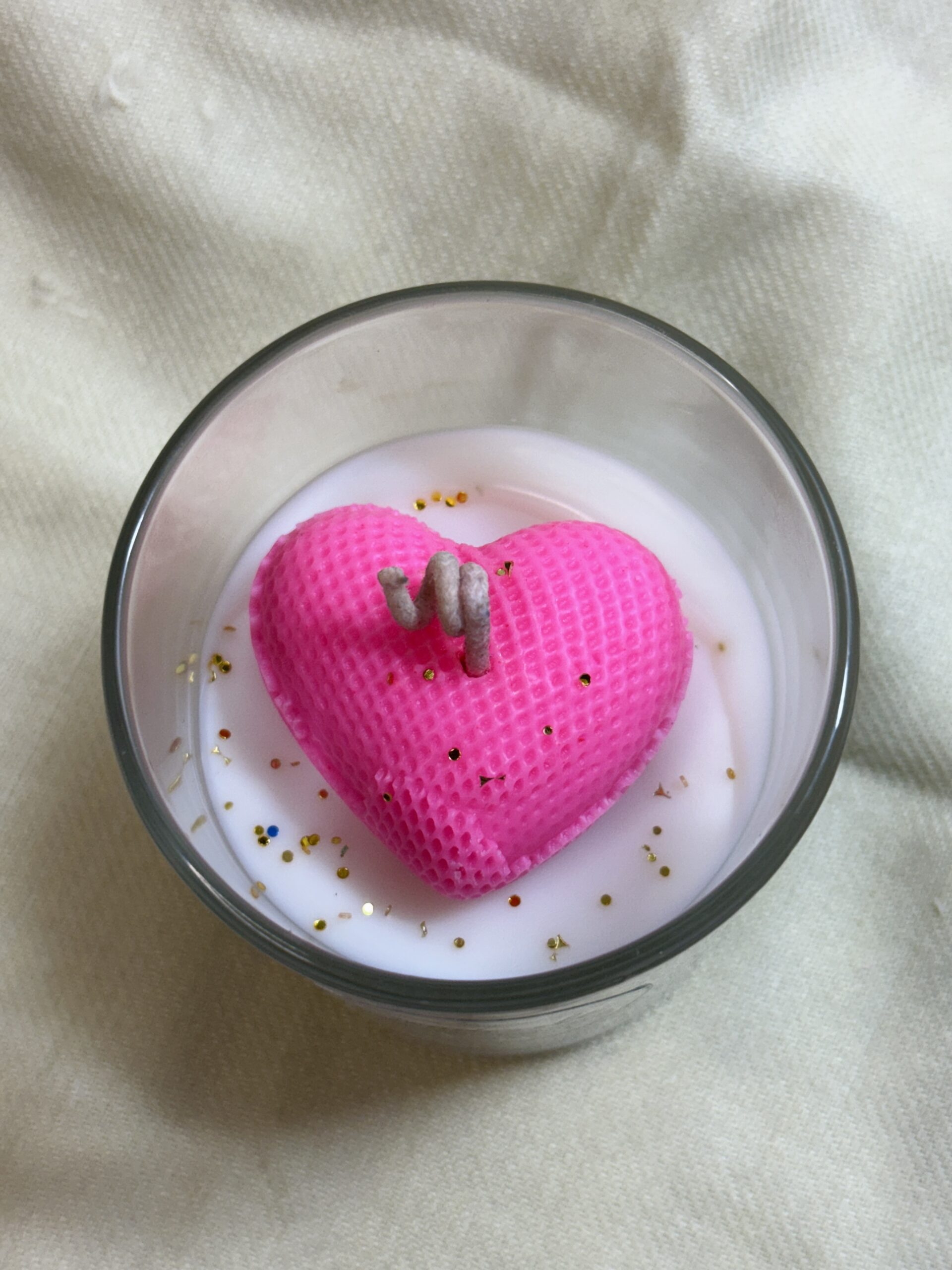 Pink Heart Glass Candle - Image 2