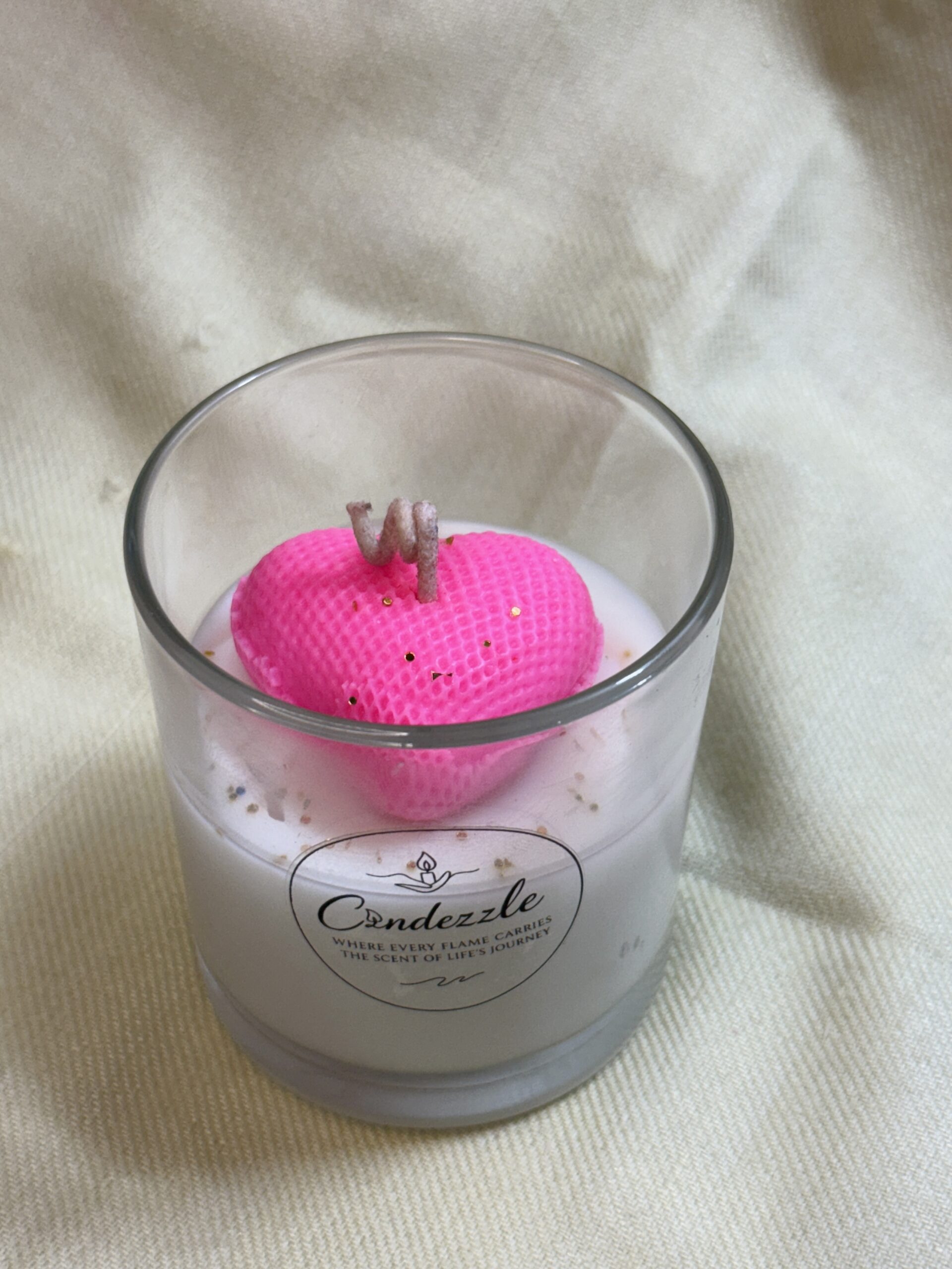 Pink Heart Glass Candle