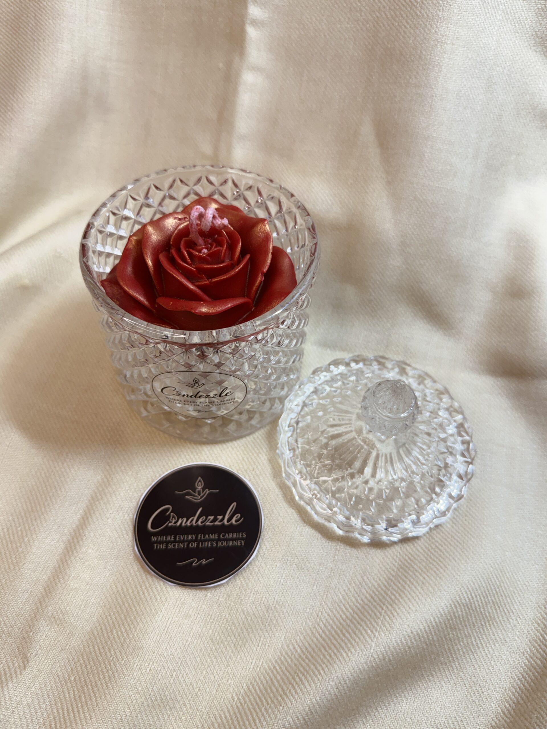 Large Red Rose Crystal Jar Candle