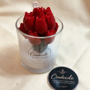 Tulip Red & Green Glass Candle