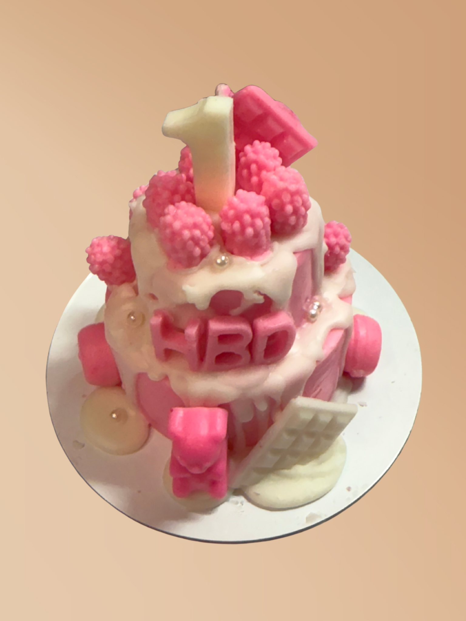 Pink Strawberry 2 Tier Cake Candle - Image 3
