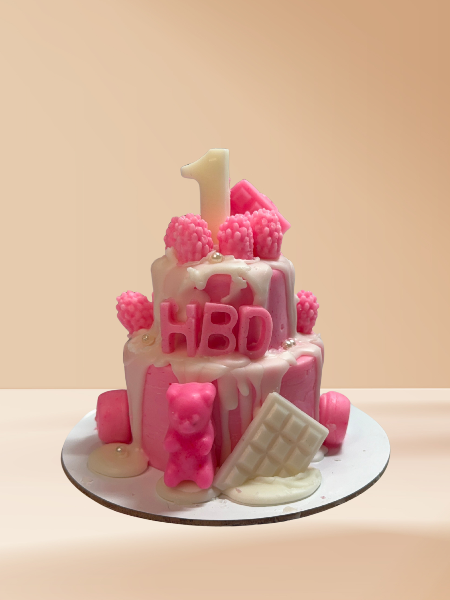 Pink Strawberry 2 Tier Cake Candle - Image 4