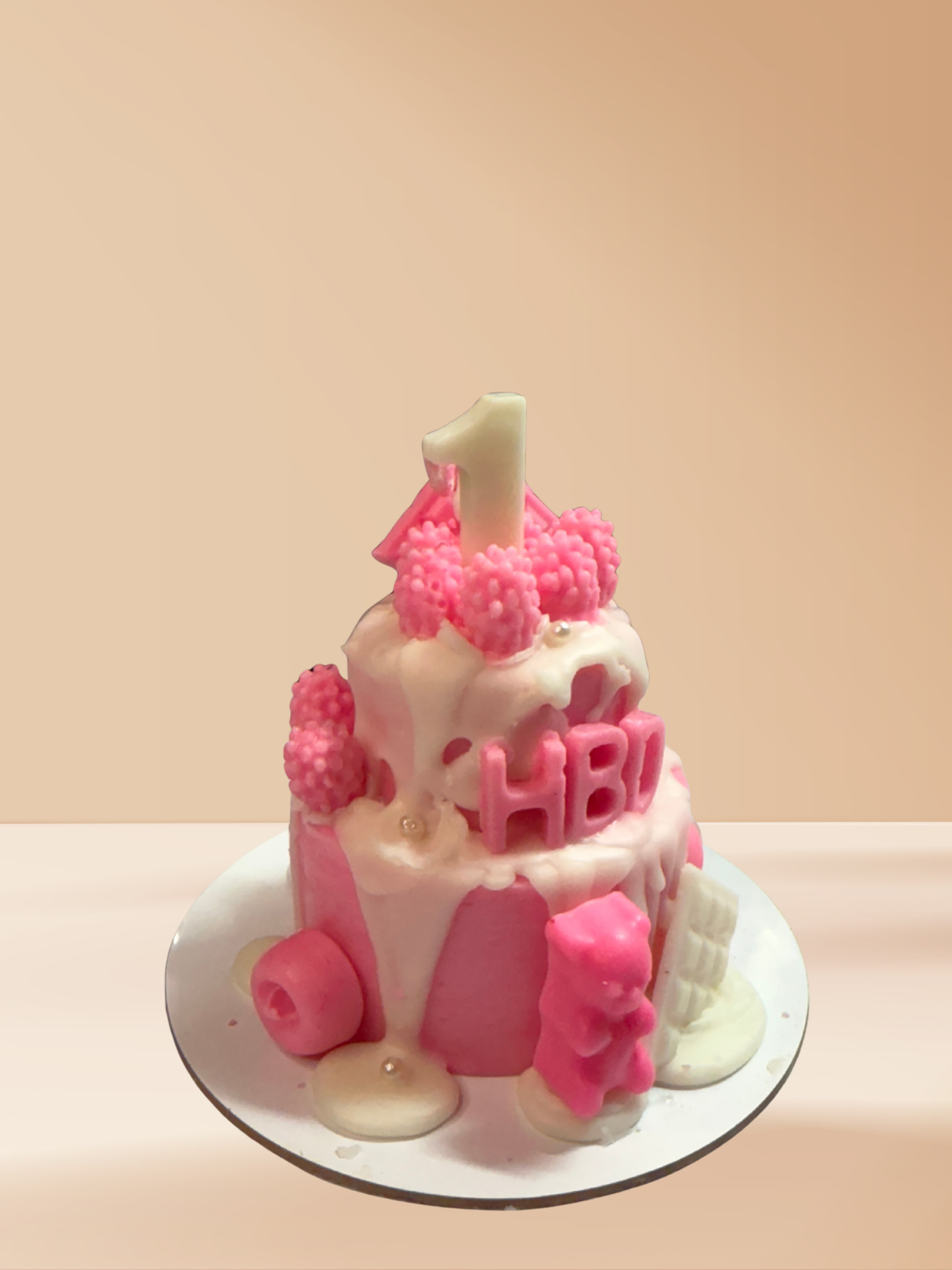 Pink Strawberry 2 Tier Cake Candle - Image 5