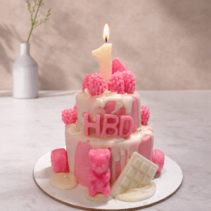 Pink Strawberry 2 Tier Cake Candle